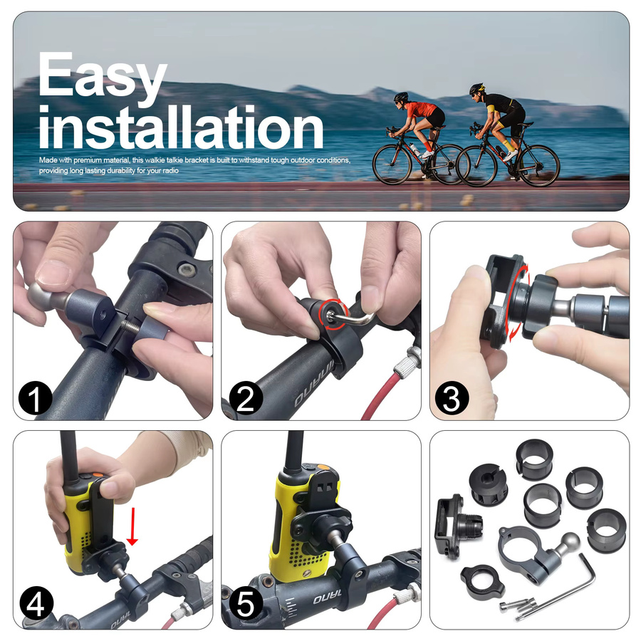 YNIBST Verstellbare Walkie Talkie Halterung mit Klemme für Fahrrad und Motorrad, Schwarz - Bild 3