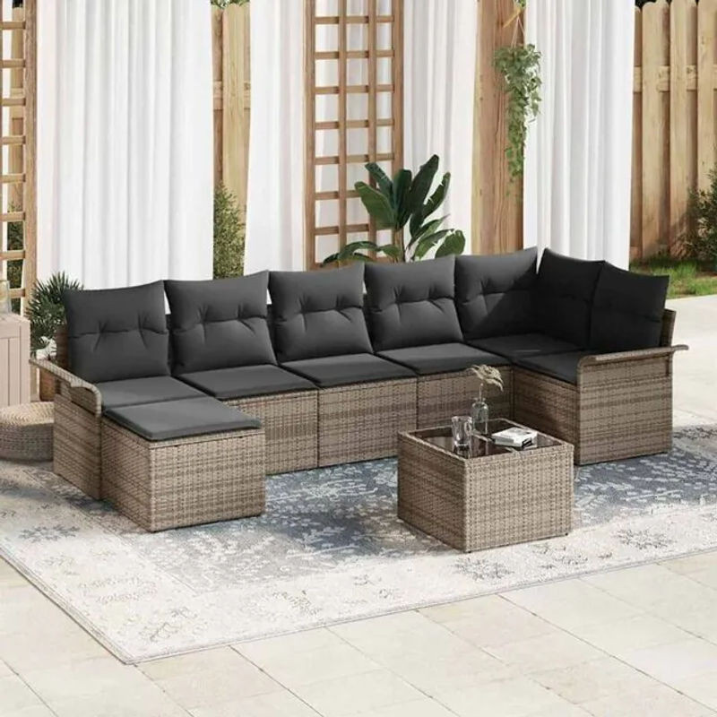 vidaxl Garten-Sofa-Set aus Poly-Rattan mit 8-teiligem Zubehör und integriertem Stauraum in Grau - Bild 1