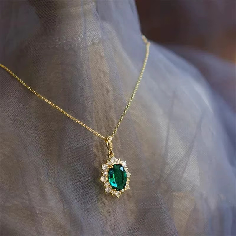 Huitan Halskette, Sonnenblumen-Design, Anhänger, grüner Zirkonia, Damen - Bild 3