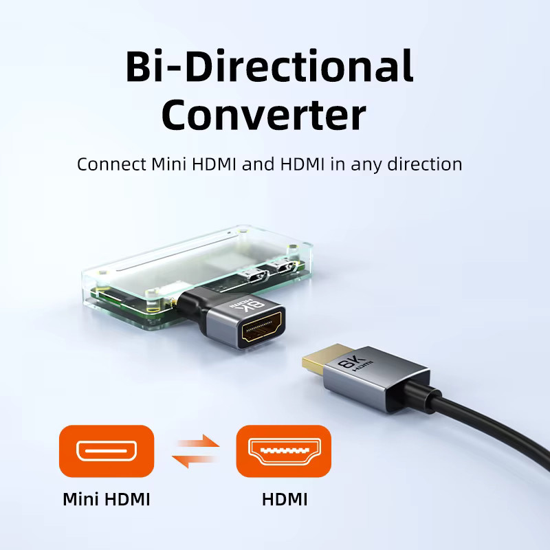 CABLETIME Mini-HDMI auf HDMI Adapter, bidirektional, 8K@60Hz/4K@120Hz UHD, 48Gbps Ultra-High-Speed, Schwarz - Bild 5