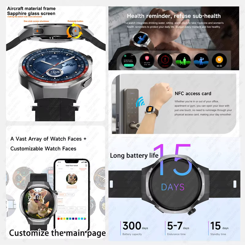 BOXUXING Smartwatch, Silber, Silikon, GPS, NFC, Unisex - Bild 2