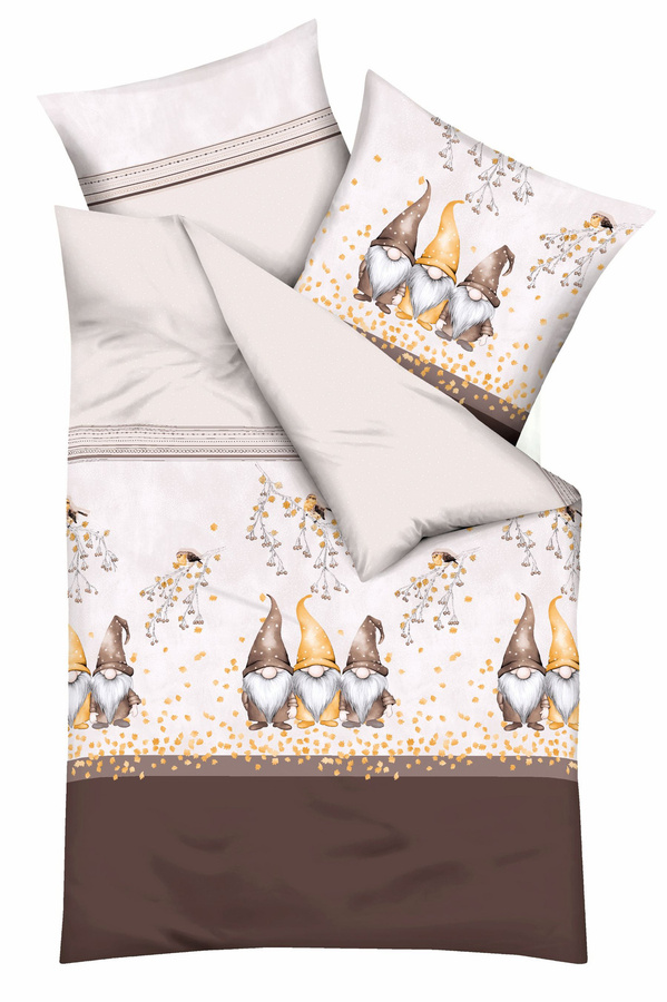 Kaeppel Biber Bettwäsche Wichtel Kumpel Zwerg in Braun Beige Gelb mit Bettbezug und Kissenbezug, B/H: 155 x 220 cm und 80 x 80 cm - Bild 1