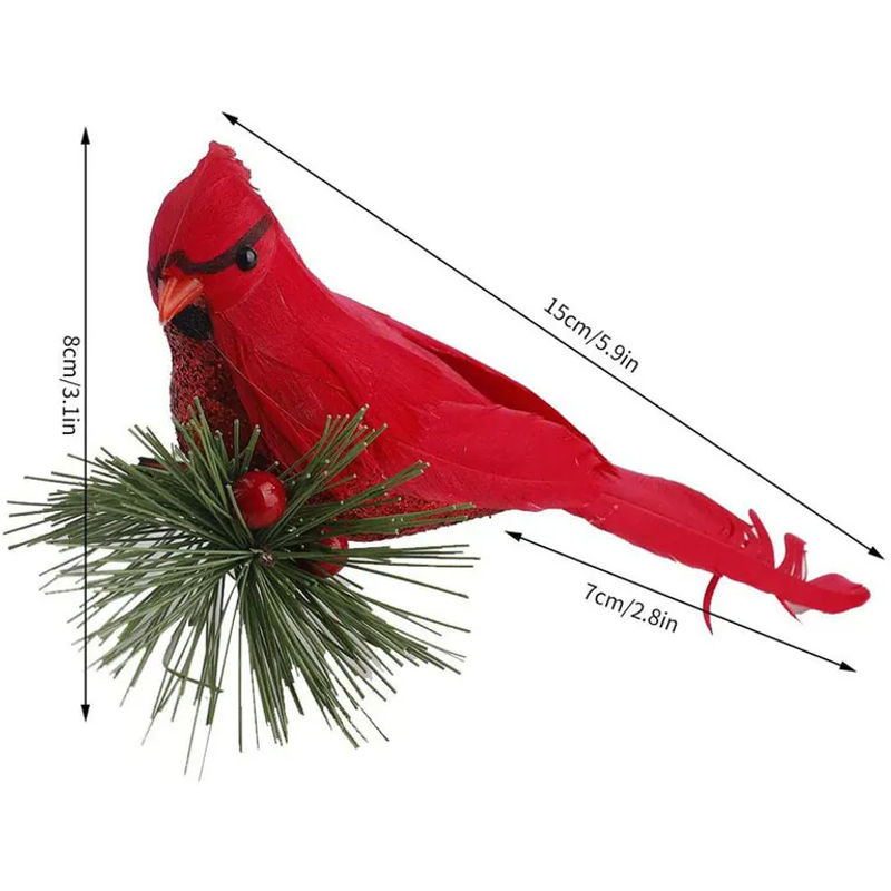 10er Set CosyHome Kunstvögel in Rot mit Kiefernzweigen zur Dekoration für Weihnachten und Hochzeiten - Bild 7