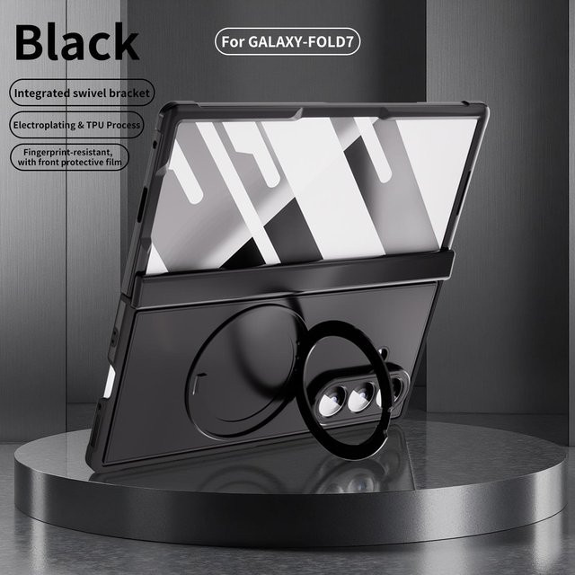 Samsung Galaxy Z Fold 7 Handycase in Schwarz mit magnetischem Ständer und gehärtetem Glas Displayschutz - Bild 1