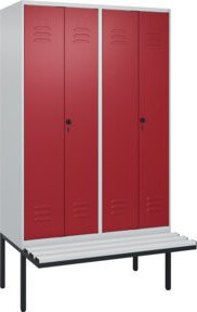C+P PSA Doppel-Spind Classic PLUS Sitzbank mit 4 Abteilen, auskragender Typ, B/T/H: 212 x 120 x 81,5 cm, Farbe Grau/Rot - Bild 1