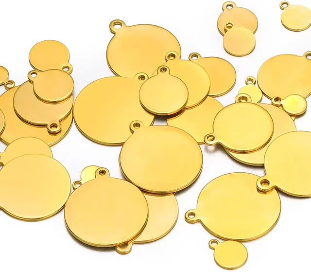 Semitree Anhänger, Edelstahl, Gold, Blank Disc Charms, Unisex - Bild 1