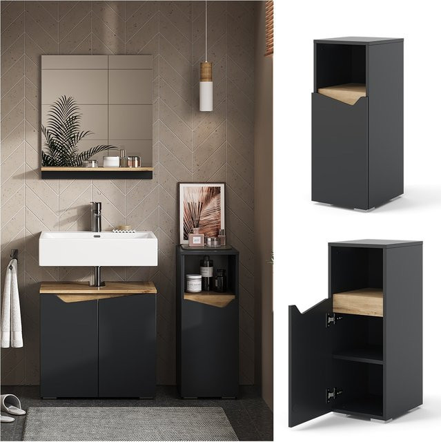 Vicco Midischrank Marelle Anthrazit Eiche mit Tür und offenem Fach, B/T/H: 30 x 30 x 74,5 cm - Bild 1