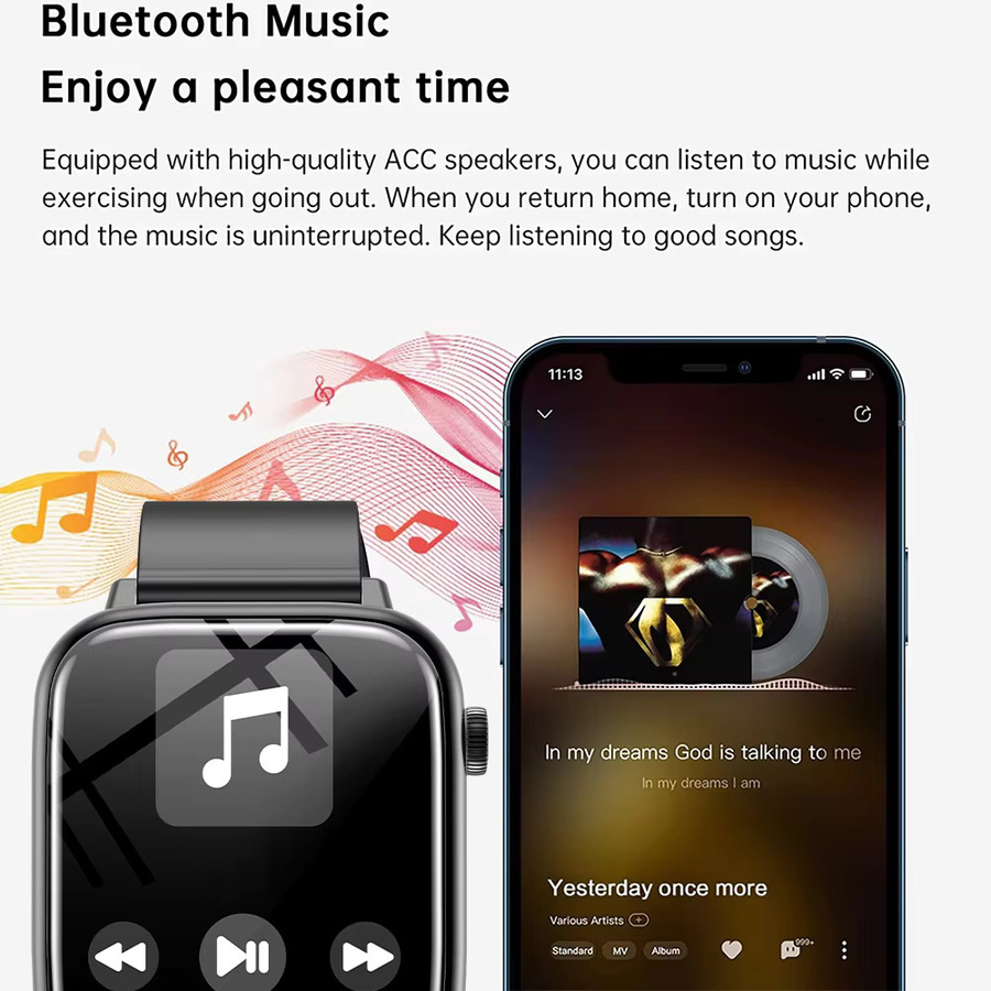 LAXASFIT Smartwatch mit Bluetooth-Anruf, Herzfrequenzüberwachung und Sprachassistent in Schwarz - Bild 2
