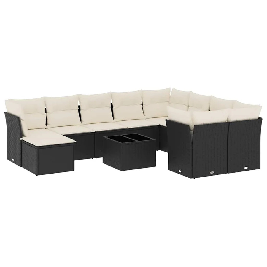 vidaXL 11-teilige Garten-Sofagarnitur aus Poly-Rattan mit Kissen in Schwarz-Creme - Bild 2