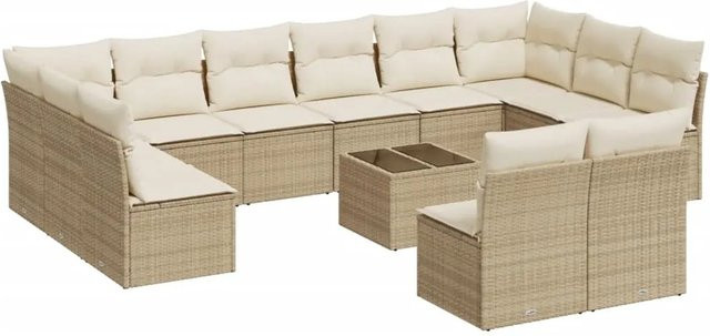 vidaXL 13-teilige Garten-Sofagarnitur aus Polyrattan in Beige mit Kissen und Stauraum - Bild 1