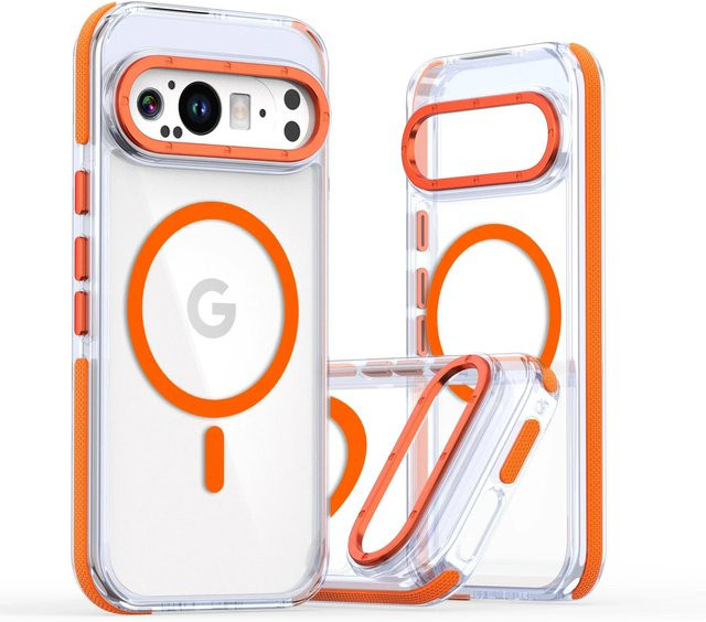 Transparente Magnetische Schutzhülle für Google Pixel 10, 9 Pro XL, 9 Pro und 9 5G, Stoßfeste Abdeckung mit kabellosem Laden, Orange - Bild 1