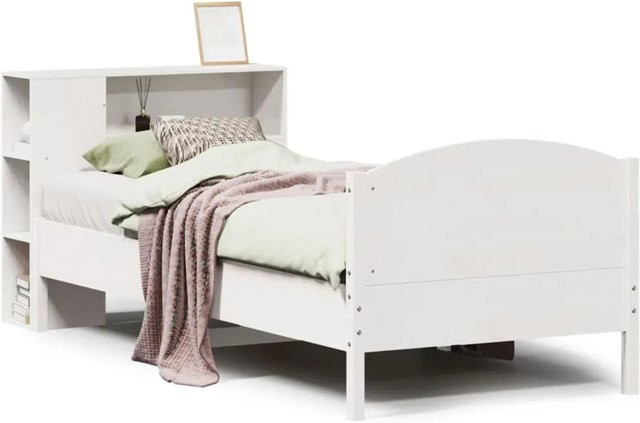 vidaXL Massivholzbett aus Kiefer mit Kopfteil und Regal in Weiß, B/T/H: 75 x 190 cm - Bild 1
