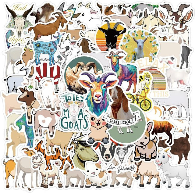Binchi Outdoor Product Ziegen Tierchen Aufkleber Set in Multicolour für Koffer Skateboard Laptop und Auto - Bild 1