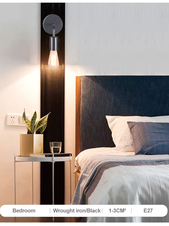 OSABO Wandlampe im Nordic-Industrie-Design aus Metall, Schwarz, E27 Fassung für Schlafzimmer und Badezimmer - Bild 5