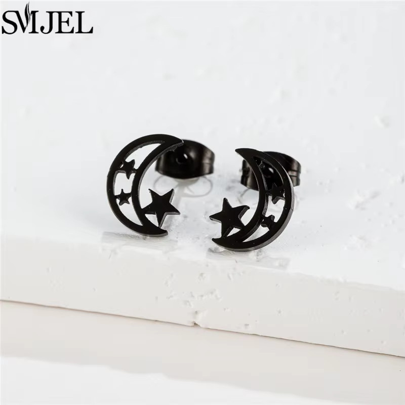 SMJEL Ohrstecker Edelstahl, Mond und Stern, Damen, Mädchen - Bild 2