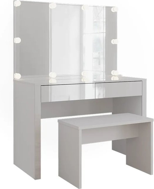 Vicco Schminktisch Annabelle Weiß Hochglanz mit LED-Beleuchtung und Bank, Breite: 110 cm - Bild 1