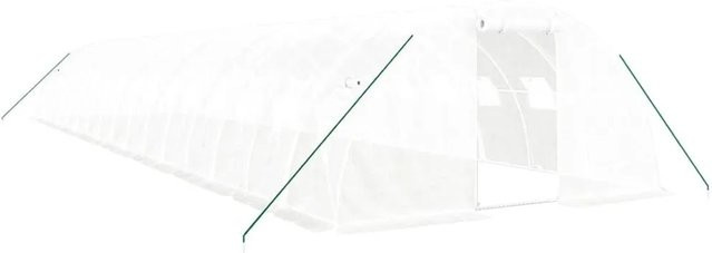 vidaXL Gewächshaus aus verzinktem Stahl in Weiß mit PE-Abdeckung und aufrollbaren Netzfenstern, B: 16 m, T: 4 m, H: 2 m - Bild 1