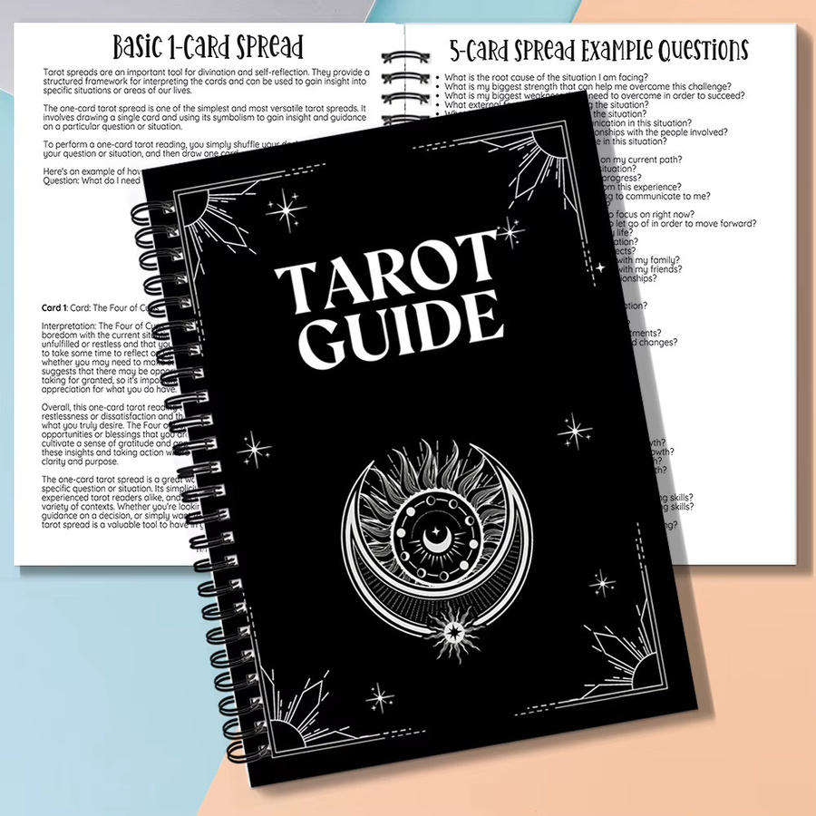 Spiral-Notizbuch mit Mond- und Sonnen-Tarot-Motiv in Schwarz, A5, Blanko - Bild 2