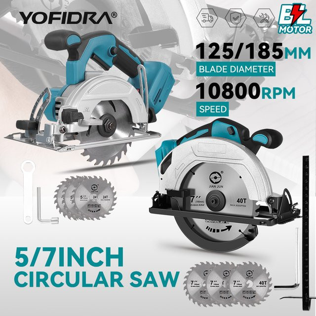 YOFIDRA Akku-Handkreissäge Multifunktions-Schneidemaschine mit 10800 RPM für Makita LXT Batterien, 5/7 Zoll - Bild 1