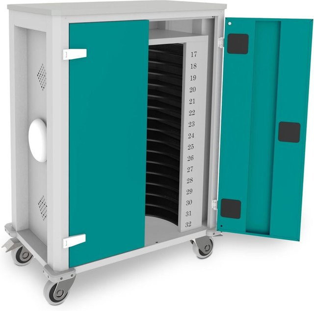 rotstahl Tabletwagen Power für 32 Tablets mit Access Point, Korpus lichtgrau und Details in Türkis, B/T/H: 73 x 44 x 105 cm - Bild 1
