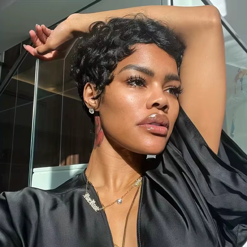 OYM HAIR Pixie-Perücke, Echthaar, Schwarz, Damen - Bild 3