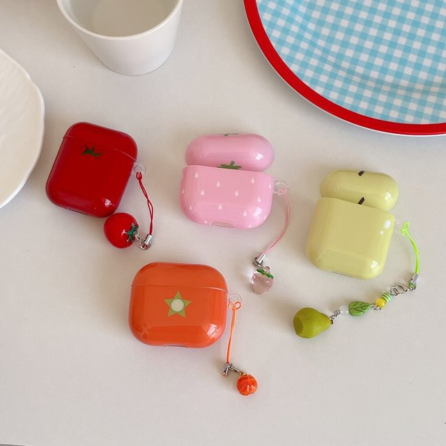 Erdbeere und Orange Tomaten-Anhänger Kopfhörerhülle für Apple AirPods 1, 2, 3, 4 und Pro 2/3 in Orange und Pink - Bild 1