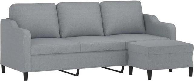 vidaXL 3-Sitzer-Sofa mit Hocker in Hellgrau, modernes Polstersofa aus Stoff mit Armlehnen, Breite: 180 cm - Bild 1