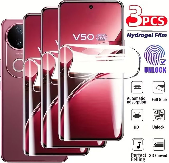 3er Pack Hydrogel-Displayschutzfolie für Vivo V50, V60 Lite 5G und V70 FE Elite, Full Cover, transparent - Bild 1