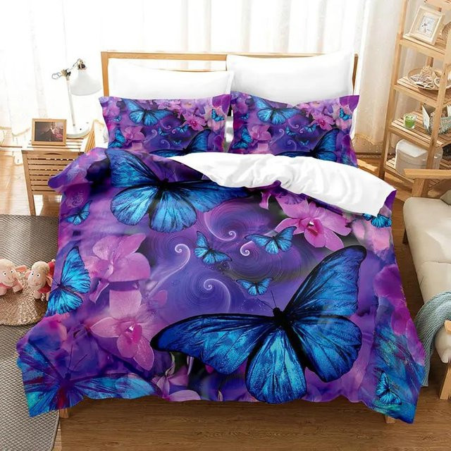 Your Warm Home Bettwäsche Set mit Schmetterlings- und Blumenmuster in Lila, 2-teilig aus Polyester, B/H: 135 x 200 cm - Bild 1