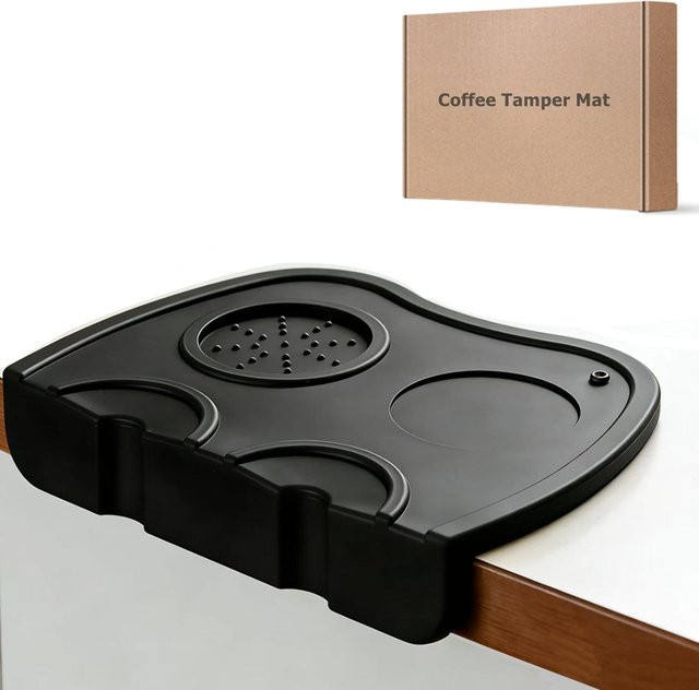 Punana Espresso-Tampermatte aus Silikon in Schwarz, wasserdicht und hitzebeständig mit Doppel-Loch-Eckenrand - Bild 1