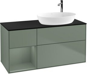 V&B Waschtischunterschrank Finion mit Wandbeleuchtung, Breite: 120 cm, Tiefe: 50,1 cm, Höhe: 50,1 cm, Farbe: Platin matt lackiert, Regenbogen Olivenmatt lackiert - Bild 1