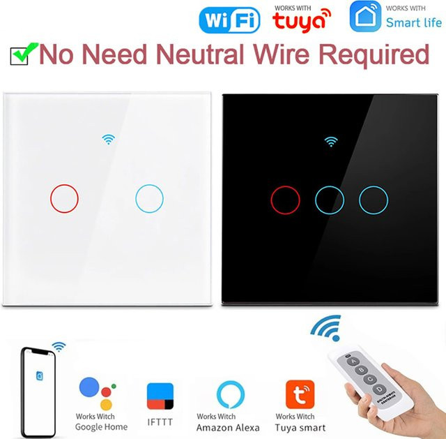 Szaoju Intelligenter WLAN Touch-Lichtschalter in Weiß, kompatibel mit Tuya Smart Life App, Alexa und Google Home, ohne Neutralleiter - Bild 1