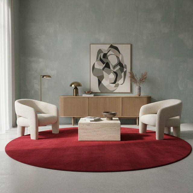Waschbarer Kurzflorteppich KADIMA DESIGN LECH, rund, Rot, Durchmesser: 200 cm - Bild 1