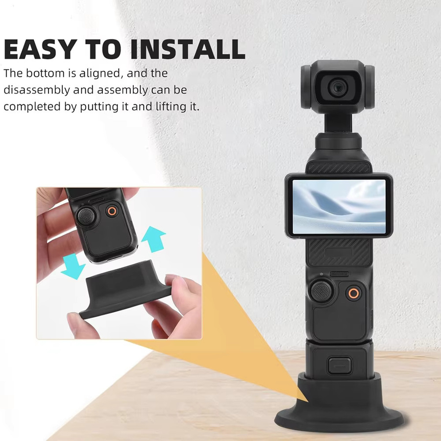 DJI Pocket 3 Desktop-Silikonhalterung in Schwarz als stabiler Ständer und Basisunterstützung mit Adapter für deine Action-Kamera - Bild 2