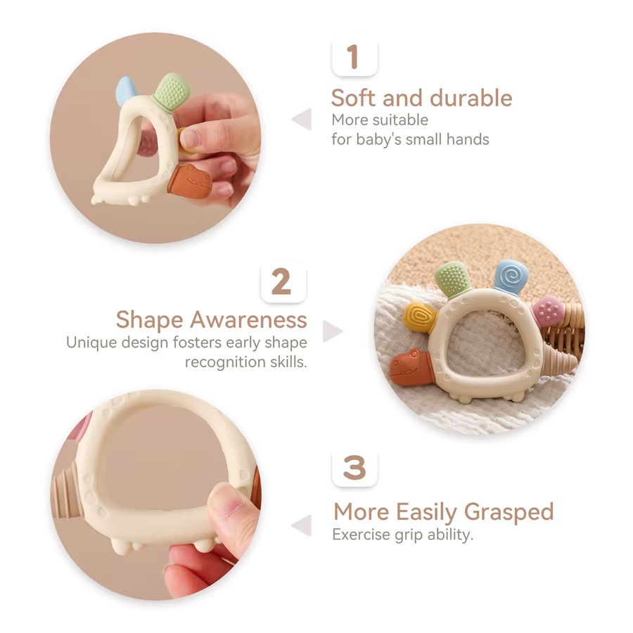 bite bites Baby Beißring Dinosaurier aus Silikon und Holz, bpa-frei, mehrfarbig - Bild 3
