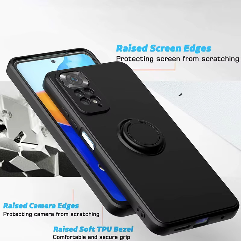 Stoßfeste Silikon Handyhülle mit Ringhalter für Xiaomi Redmi Note 12 Pro 11 10 S 9S 9 11T 12T Pro Lite in Rot und Schwarz - Bild 2
