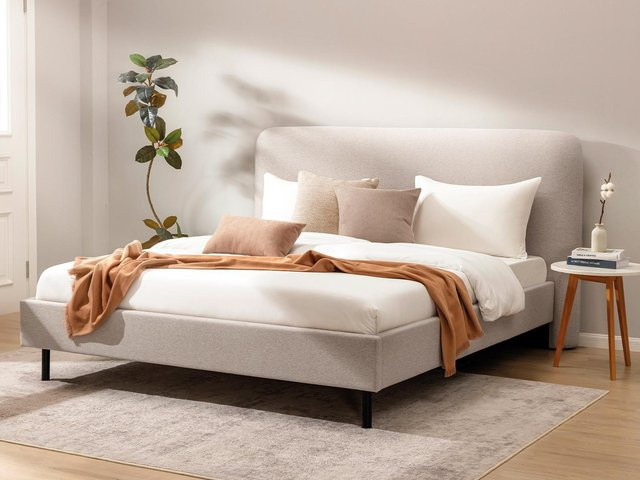 Nisco Cocoon Polsterbett in Sand/Beige mit modernem Design, B/T/H: 140 x 200 x 240 cm - Bild 1