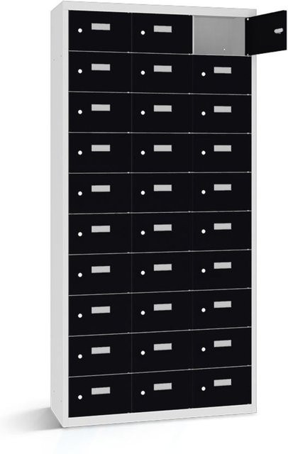rotstahl Wertfachschrank mit 30 Fächern, Korpus lichtgrau und Türen schwarz, B/T/H: 117,5 x 50 x 180 cm - Bild 1