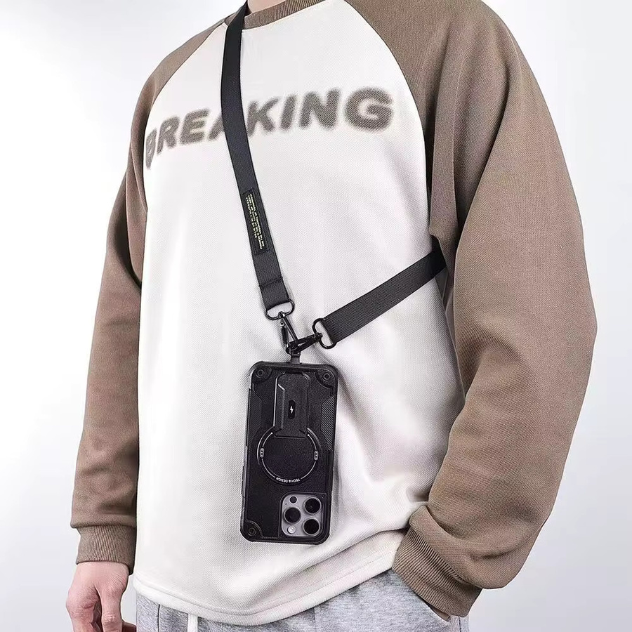 Xeber Crossbody-Magnethalter-Hülle für iPhone 17, 16, 15, 14, 13, 12 Pro Max Plus in Grau mit Anti-Fall-Schutz und Hartschale - Bild 4