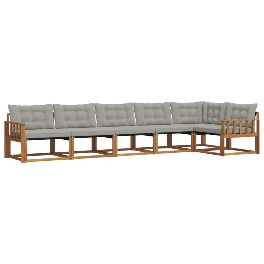 vidaXL Outdoor-Sofagarnitur 6-teilig aus Akazienholz in L-Form mit Kissen in Beige und Grau - Bild 2