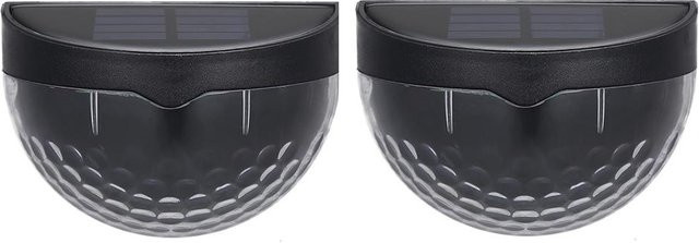 2 Stück TOMTOP JMS Solar-Zaunleuchten mit 6 LEDs, halbrunde Wandleuchte für Garten und Flur, Schwarz, IP65 wasserdicht - Bild 1