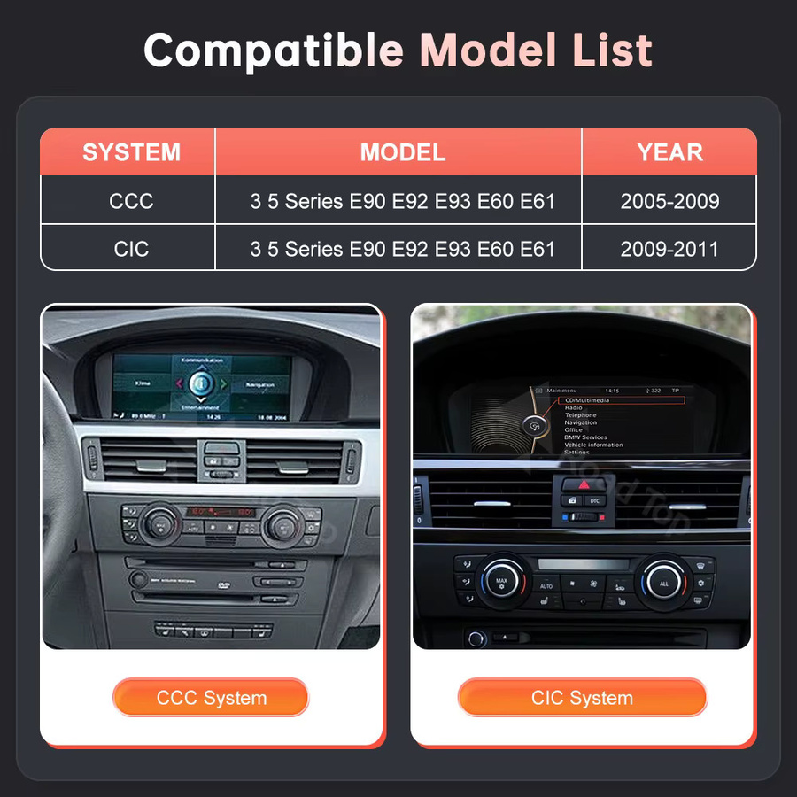 Road Top Kabelloses CarPlay Linux Auto-Multimedia-Display für BMW 3er E90 E91 E92 E93 5er E60 E61 CCC CIC, 12,3 Zoll, Schwarz - Bild 2