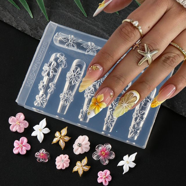 Full Beauty Blüten 3D-Nagel-Silikonform, Nagelkunst-Druckschablonen, Unisex - Bild 1