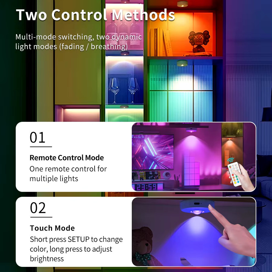 MeeToo RGB LED Schrankbeleuchtung mit Fernbedienung, wiederaufladbare drahtlose Nachtlicht-Lampe in Weiß für Küche und Schlafzimmer - Bild 3