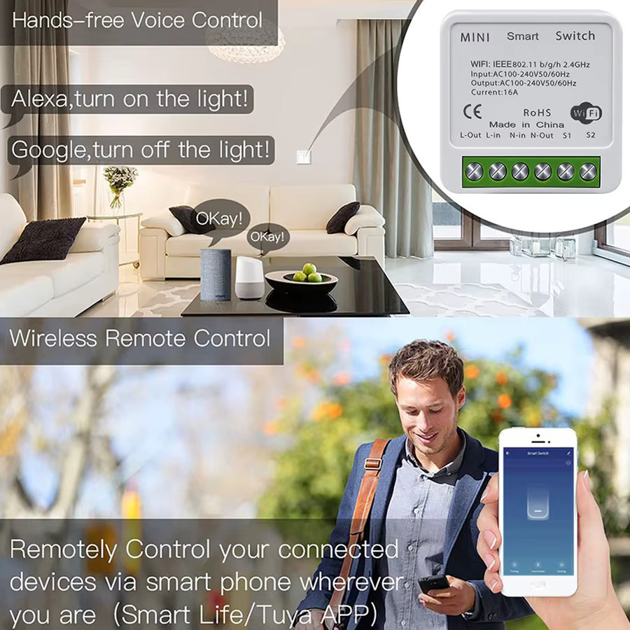 Tuya WiFi Smart Switch Mini Smart Breaker mit 2-Wege-Steuerung in Weiß, kompatibel mit Smart Life, Alexa und Google Home, 16A - Bild 3