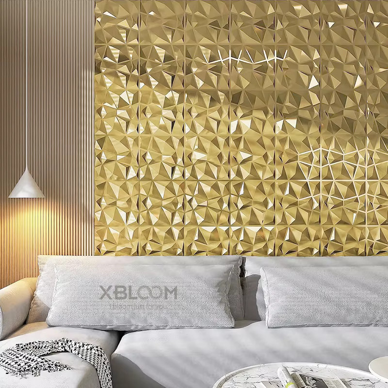 10 Stück Butchic 3D-Wandpaneele in Champagnergold, Glänzende Wandaufkleber für Wandkunst und Dekoration, B/H: 30 x 30 cm - Bild 2