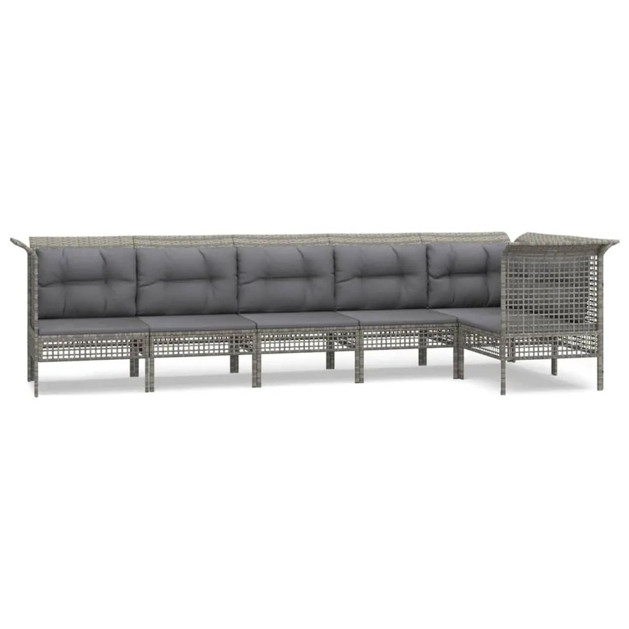 vidaXL 6-tlg Garten-Lounge-Set in L-Form aus grauem Poly Rattan mit Kissen und Metallgestell - Bild 2