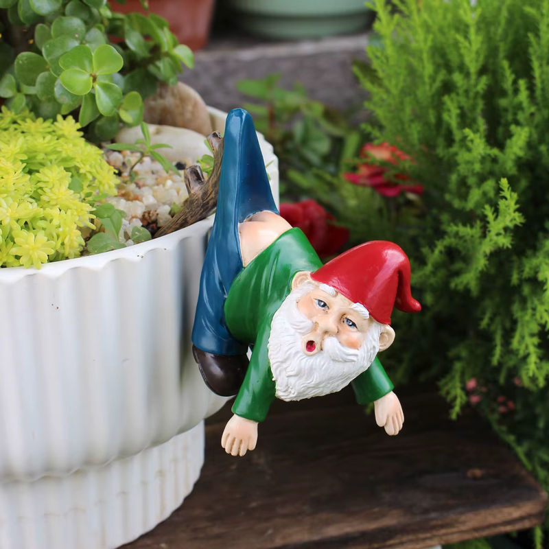 Niedrige Zwergenfigur als Hängeornament mit Haken aus Kunstharz, bunte Gartenstatue für Bonsai und Blumentöpfe - Bild 3