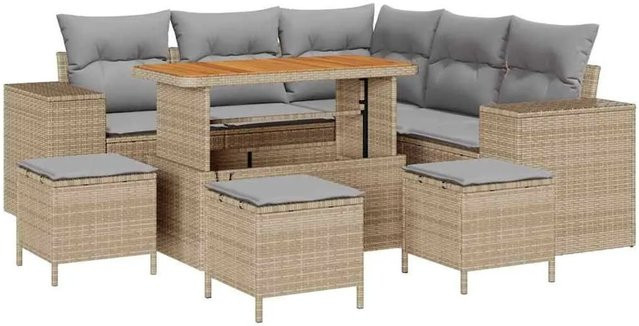 vidaXL Garten-Sofa-Set 9-tlg. in L-Form mit Kissen, Beige und Hellgrau - Bild 1