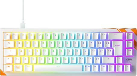 Cherry K5 PRO TMR Compact Gaming-Tastatur mit Hall-Effect Magnet-Switches, RGB, USB-C, UK-Layout, Weiß/Orange - Bild 1
